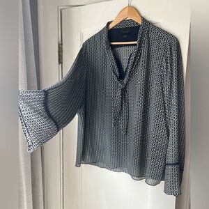 August/Eight Stitch Fix Professional Top w/ Tie & Geometric Blue Pattern XXL